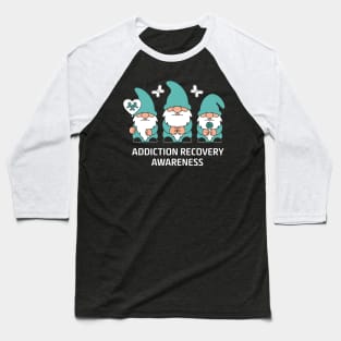 Addiction Recovery Awareness Support Gnome Teal Ribbon Baseball T-Shirt